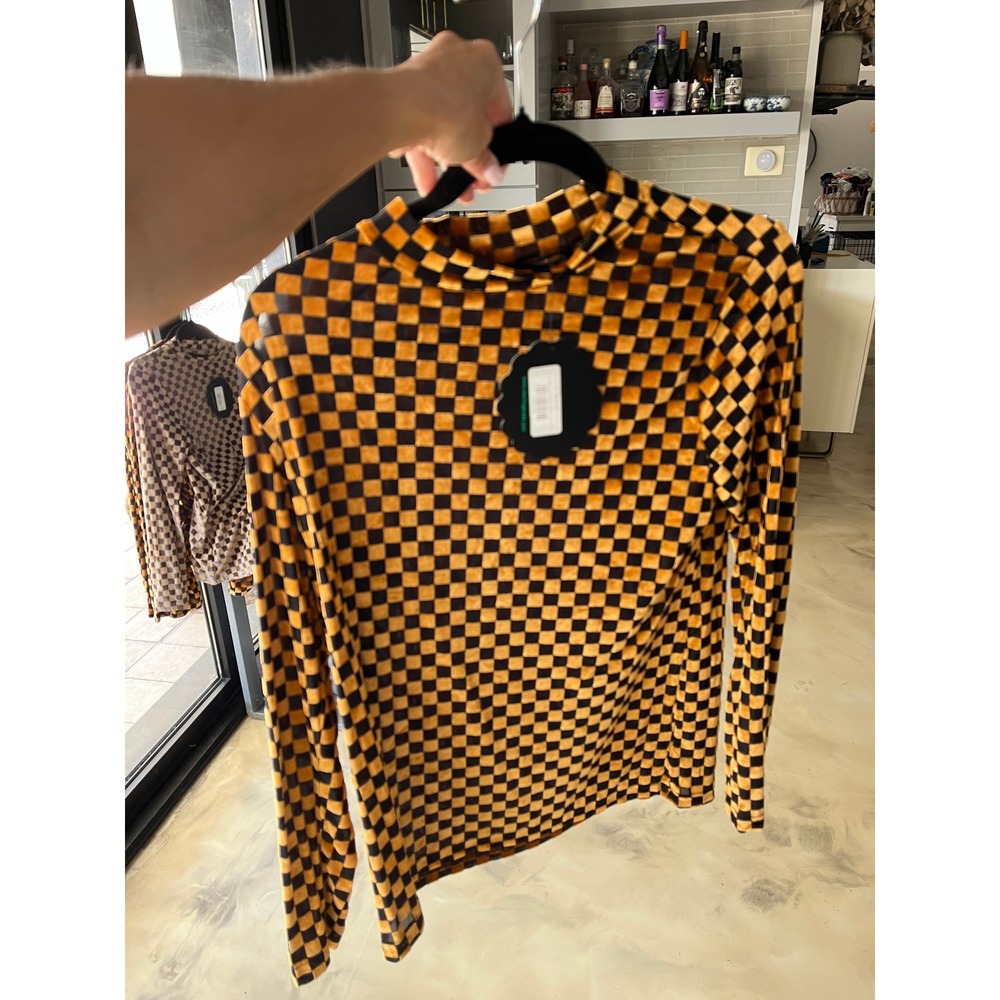 Burnout Check Shirt Mustard Black Velvet Mesh Top Western Boho